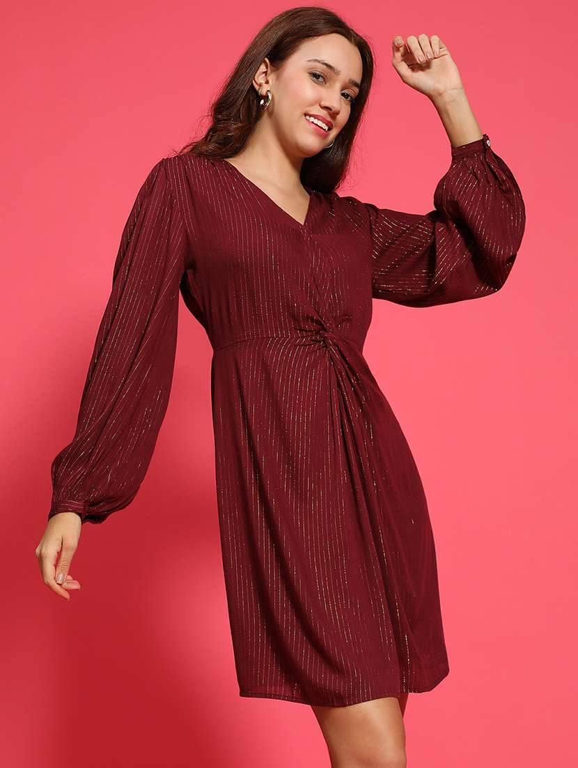 women self designed puff sleeves a-line dress - 21705512 -  Standard Image - 2
