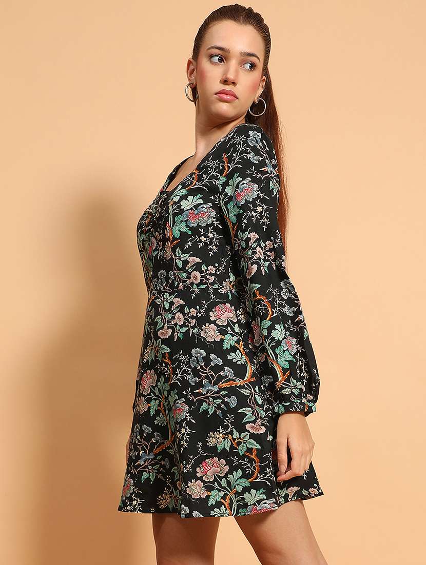 women floral print puff sleeves a-line dress - 21705513 -  Standard Image - 2
