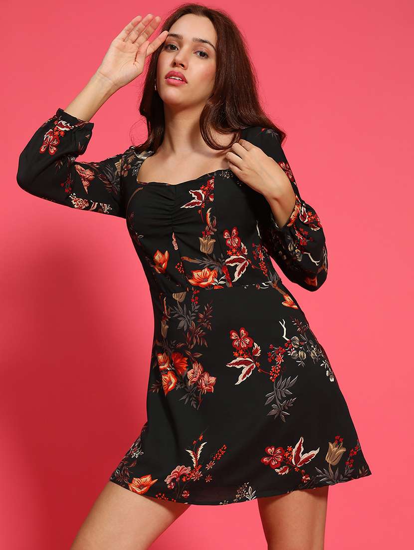 women floral print puff sleeves a-line dress - 21705514 -  Standard Image - 2