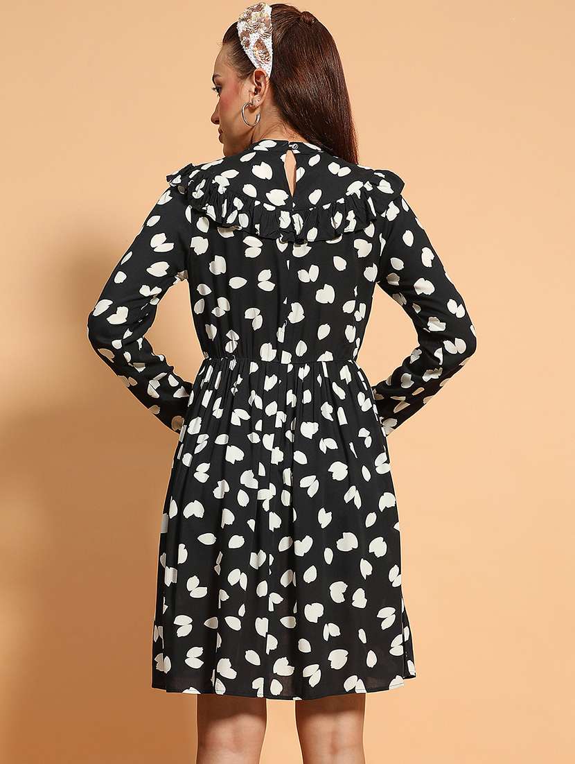 Womeb Black Printed Long Sleeve Fit & Flare Dress - 21705521 -  Standard Image - 2
