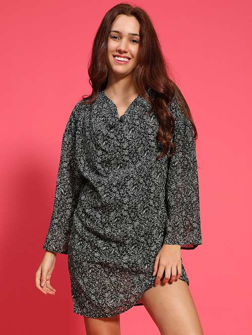 women black floral print cowl neck dress - 21705522 -  Standard Image - 0