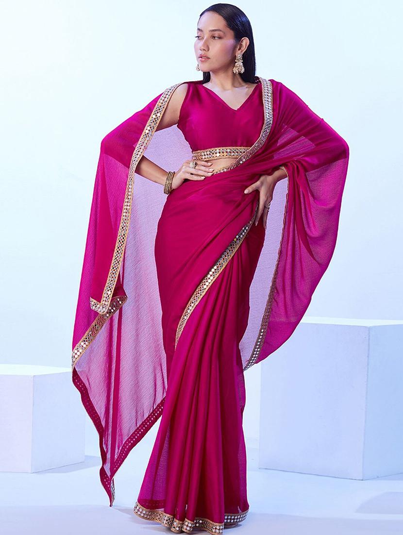 women plain mirror work saree with blouse - 21705532 -  Zoom Image - 0