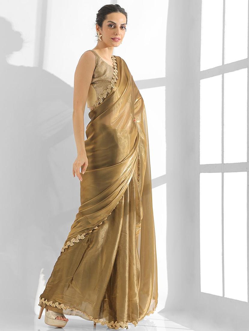 women plain sequin lace work saree with blouse - 21705534 - Standard Image - 2