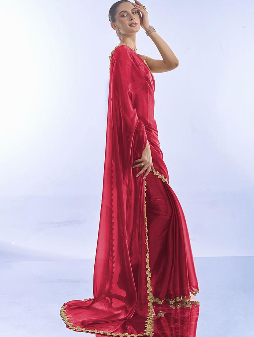 women plain sequin lace work saree with blouse - 21705537 - Standard Image - 2