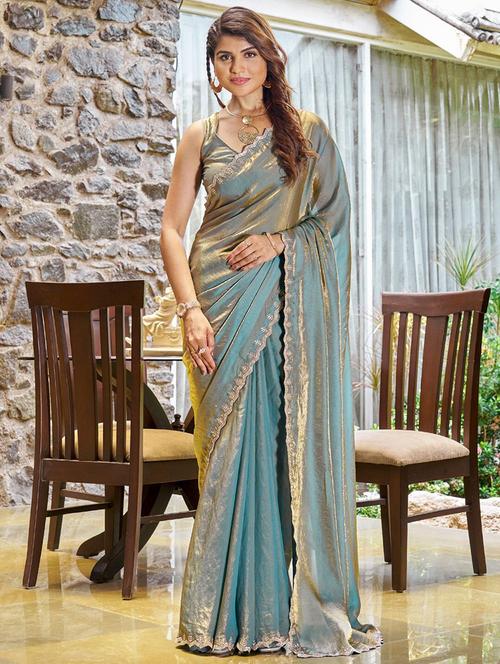 women light blue embellished saree with blouse - 21705550 -  Standard Image - 0