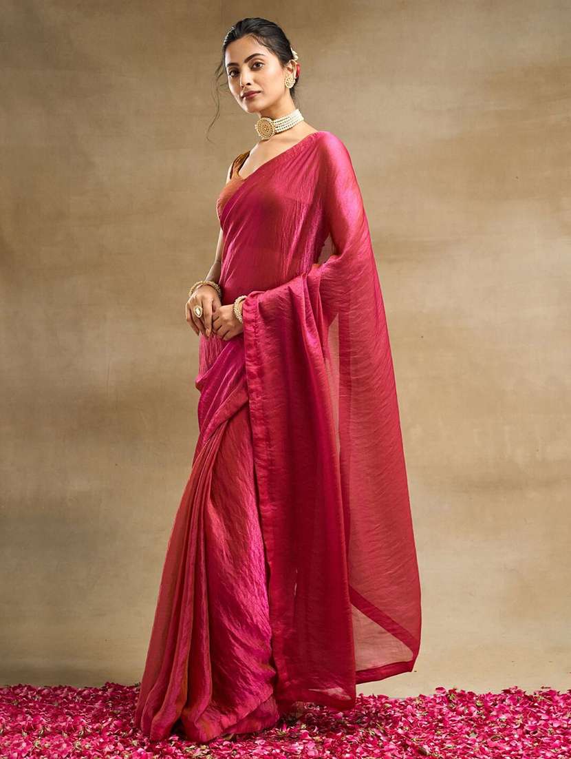 women pink solid saree with blouse - 21705573 -  Standard Image - 2