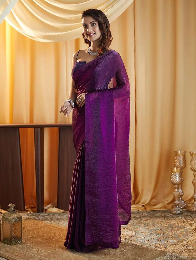women purple solid saree with blouse - 21705574 -  Standard Image - 2