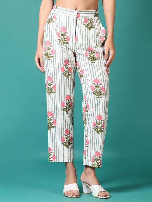 women printed mid rise ankle length trouser - 21705588 - Standard Image - 0