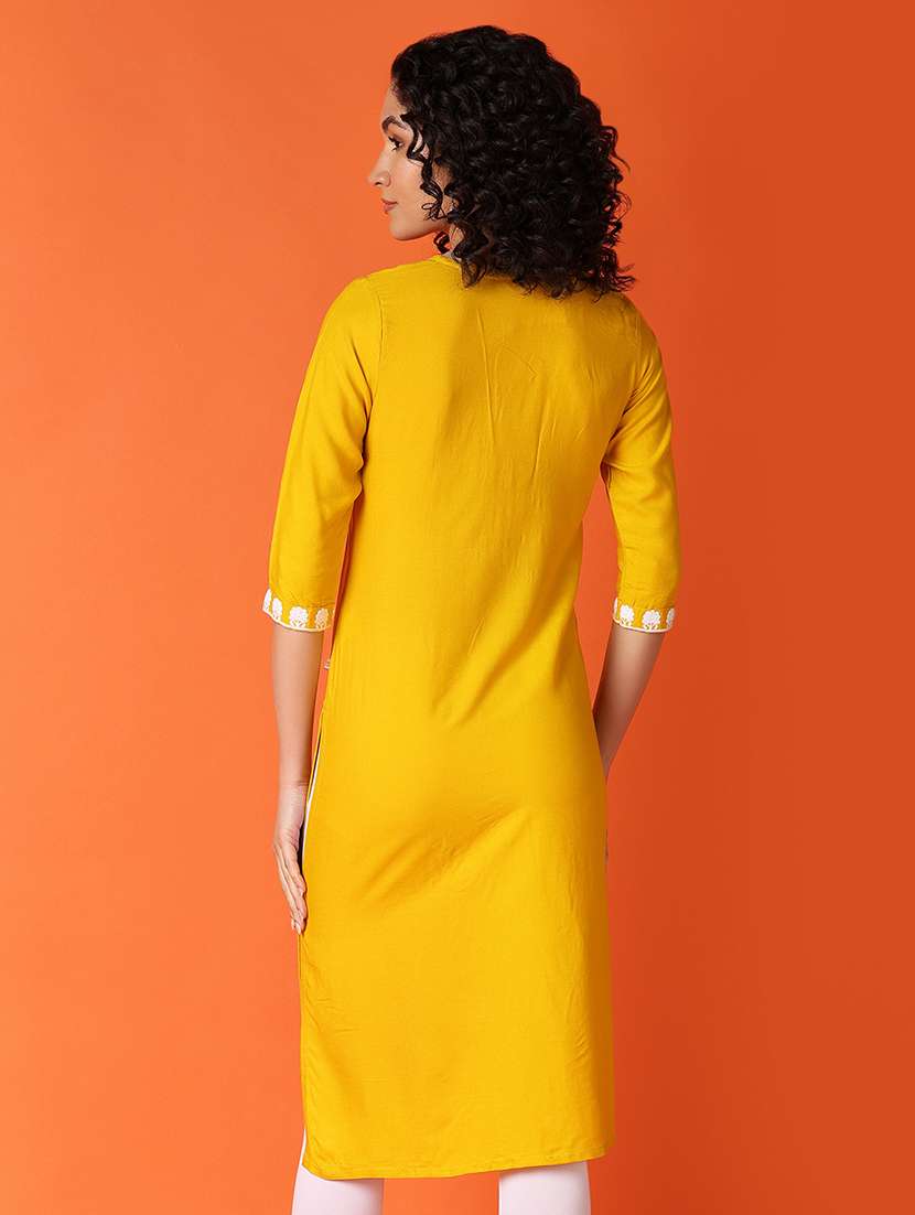women embroidered round neck straight kurta - 21705592 - Standard Image - 2