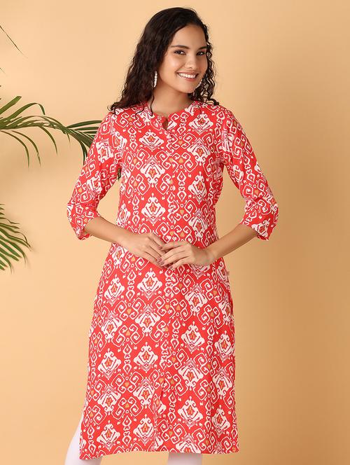 women red printed mandarin neck straight kurta - 21705597 - Standard Image - 0