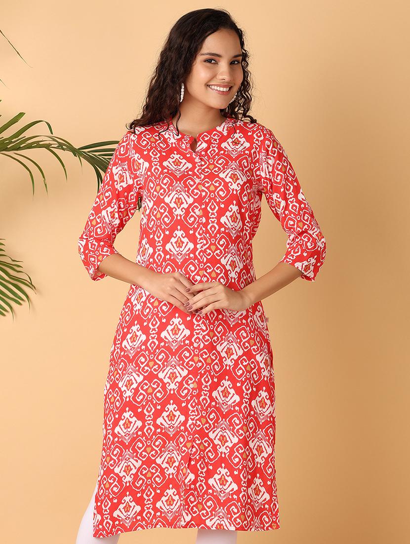 women red printed mandarin neck straight kurta - 21705597 - Zoom Image - 0