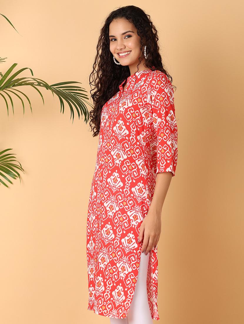 women red printed mandarin neck straight kurta - 21705597 - Standard Image - 2