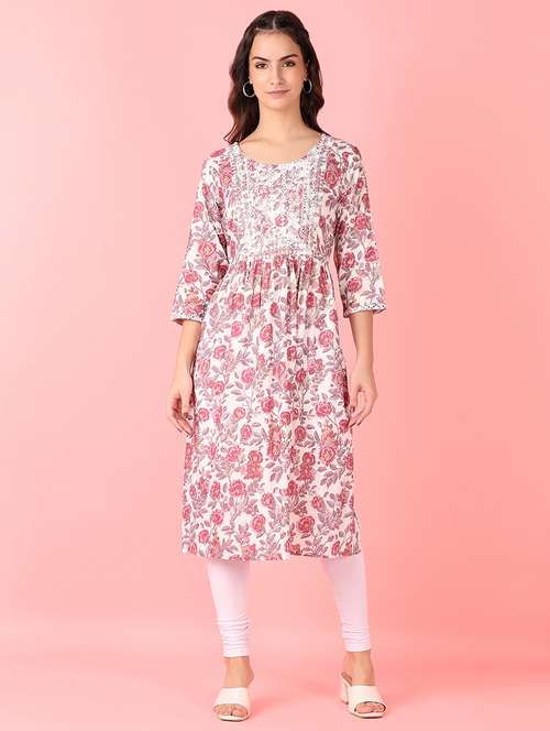 women floral printed round neck a-line kurta - 21705607 -  Standard Image - 0
