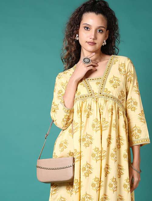 women floral printed three quarter sleeve a-line kurta