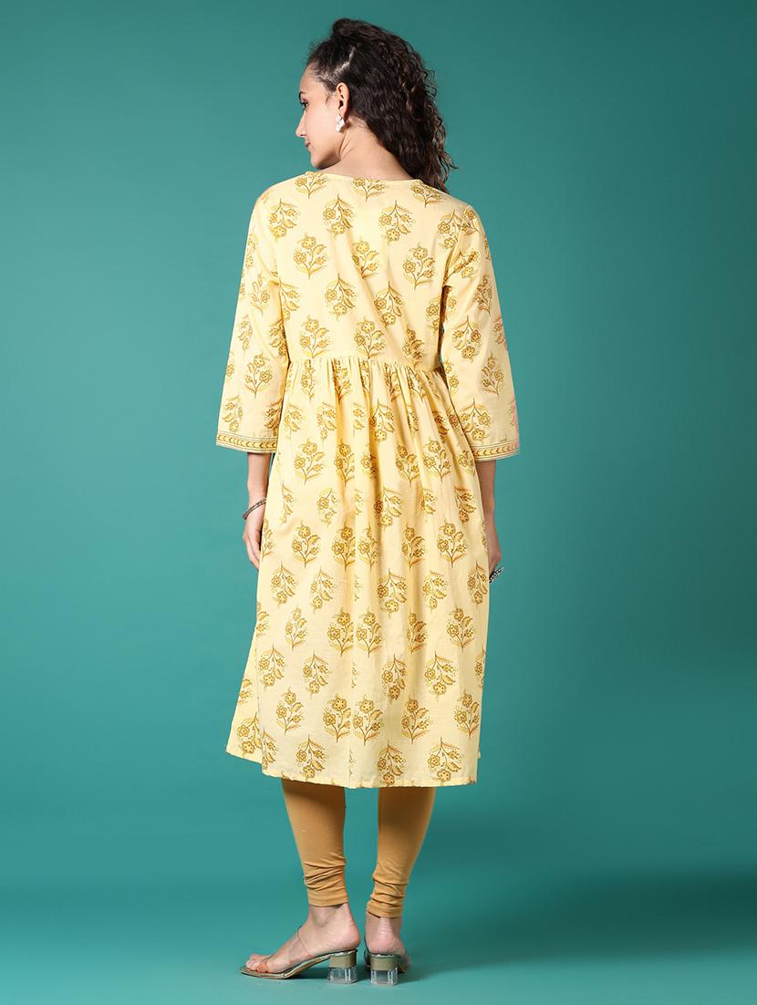 women floral printed three quarter sleeve a-line kurta - 21705610 - Standard Image - 2