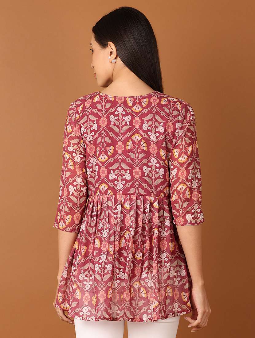 women maroon floral printed flared kurti - 21705615 -  Standard Image - 2