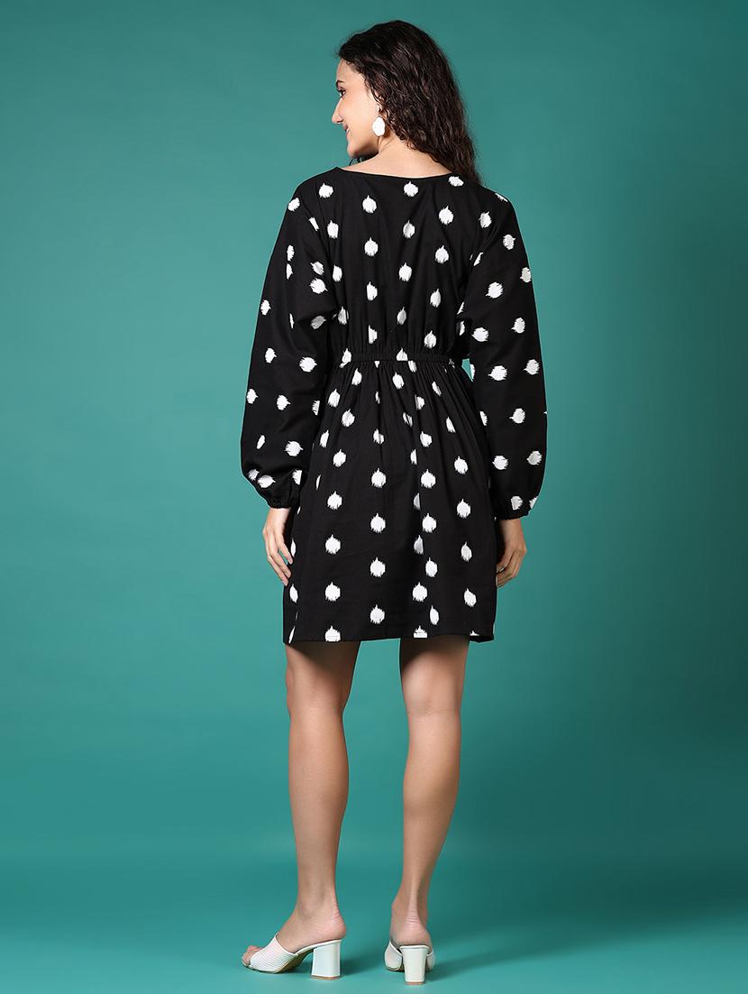 women printed long sleeves a-line dress - 21705620 - Standard Image - 2
