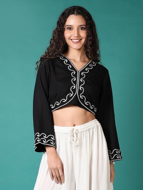 women embroidered long sleeves crop top - 21705626 -  Standard Image - 0