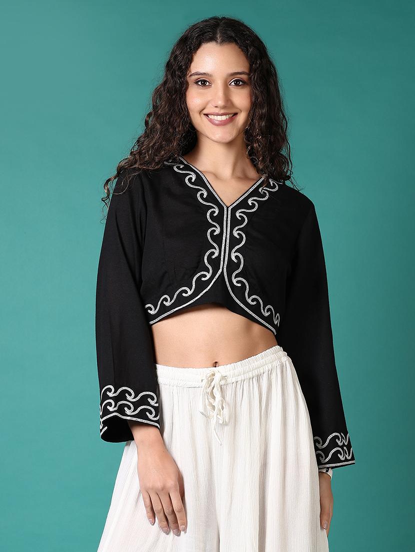 women embroidered long sleeves crop top - 21705626 -  Zoom Image - 0