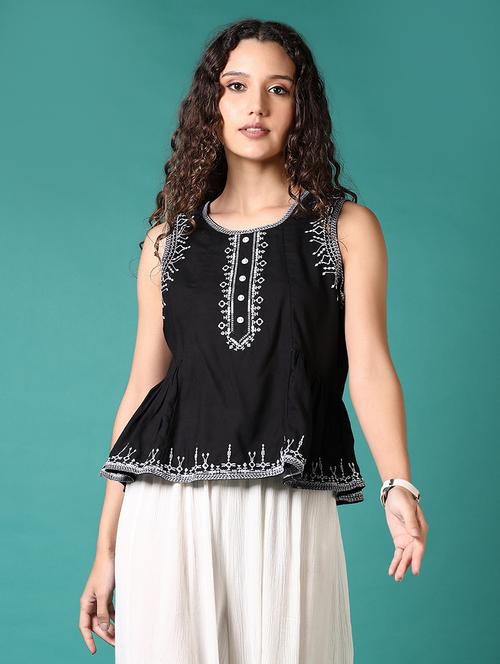women embroidered sleeveless a line top - 21705627 - Standard Image - 0