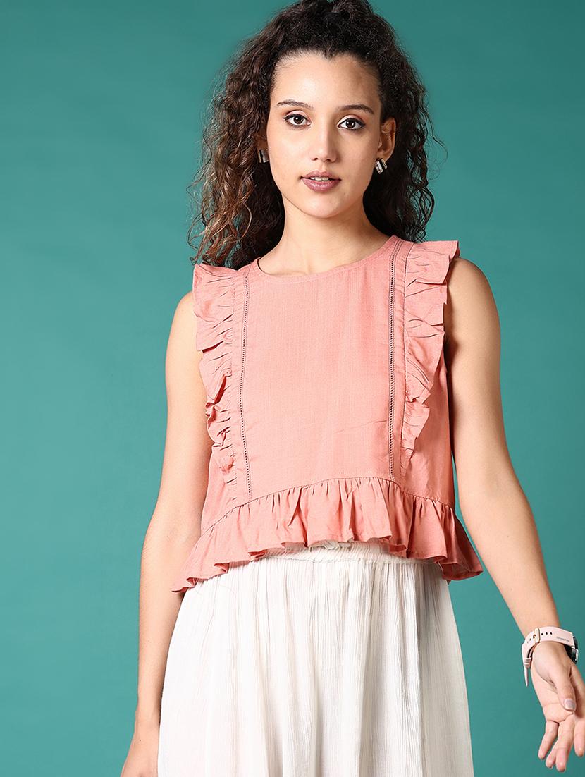 women solid sleeveless crop top - 21705630 - Standard Image - 2