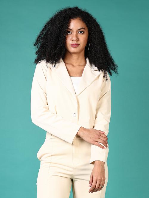 women long sleeves solid single breasted crop blazer - 21705641 - Standard Image - 0