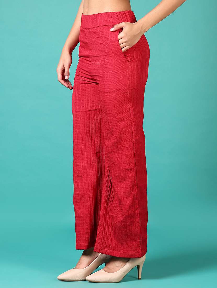 women mid rise solid wide leg trouser