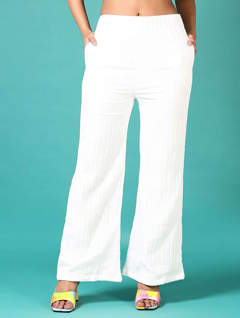 women mid rise solid wide leg trouser