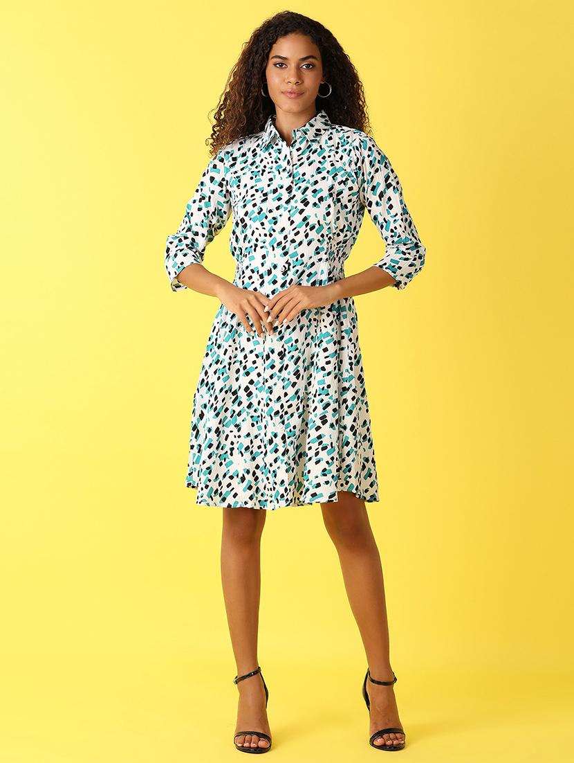 women printed collared a-line dress - 21705652 - Zoom Image - 0