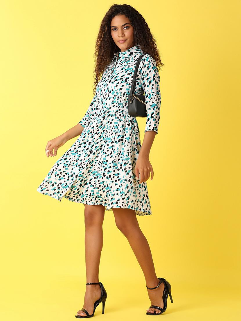 women printed collared a-line dress - 21705652 - Standard Image - 2