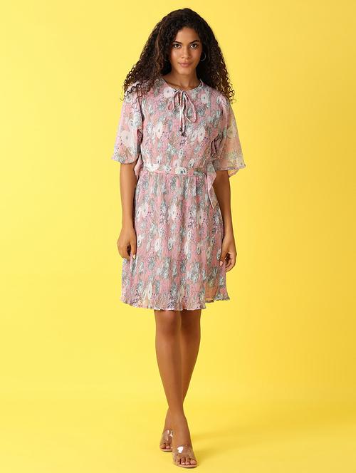 women printed tie up neck a-line dress - 21705653 - Standard Image - 0