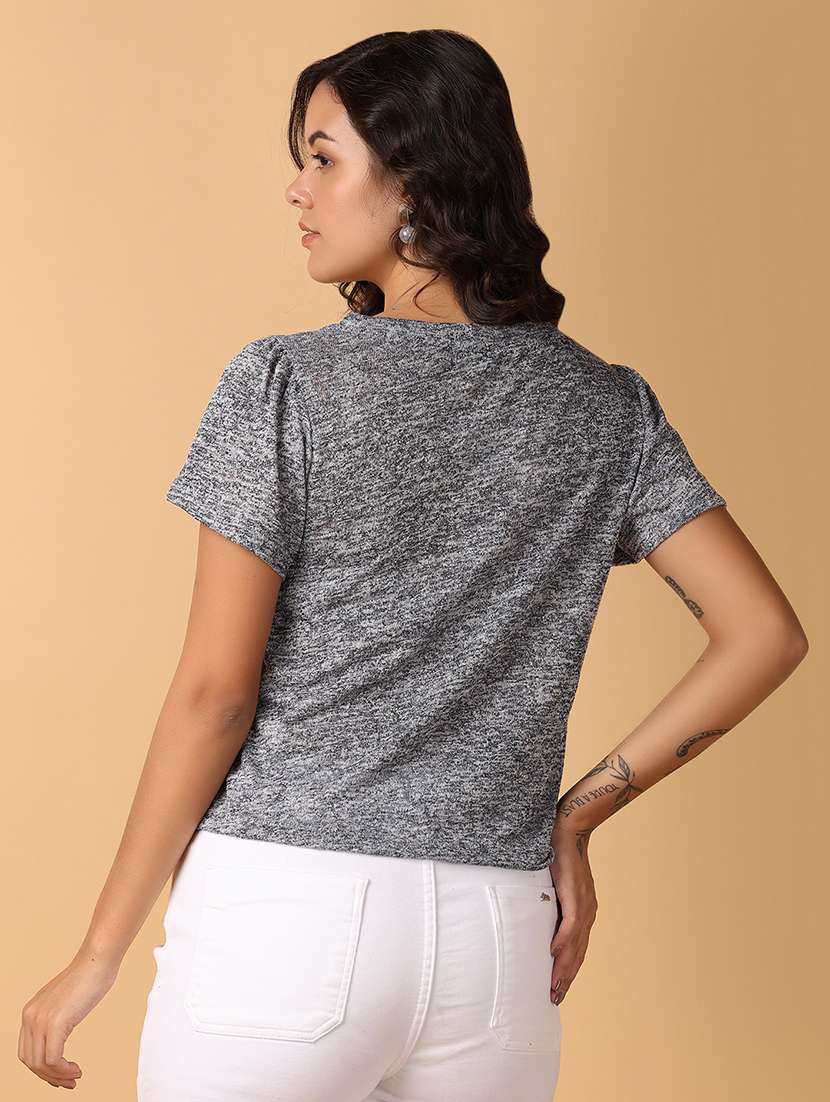 women grey solid short sleeve top - 21705662 -  Standard Image - 2