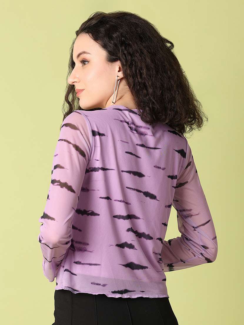 women purple tie & dye printed long sleeve top - 21705665 -  Standard Image - 2