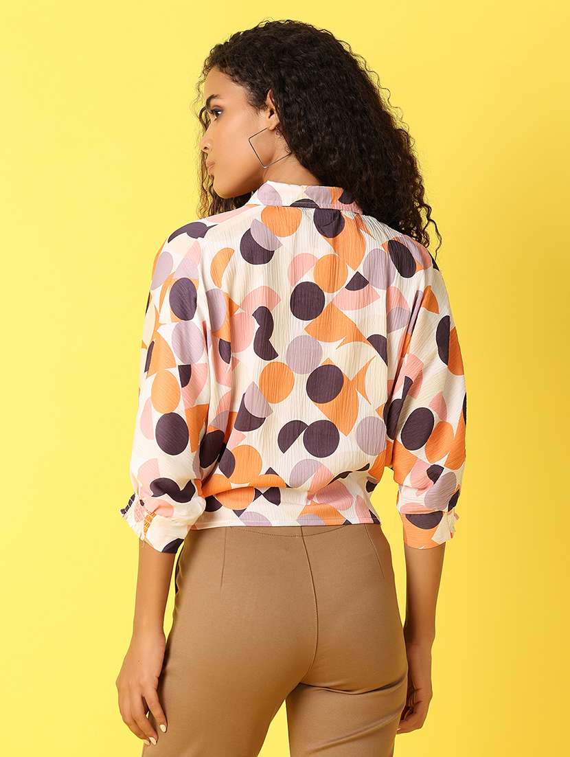 women printed collared puff sleeves shirt - 21705673 -  Standard Image - 2