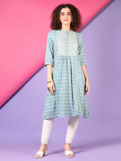 women printed three quarter sleeve a-line kurta - 21705720 -  Standard Image - 0