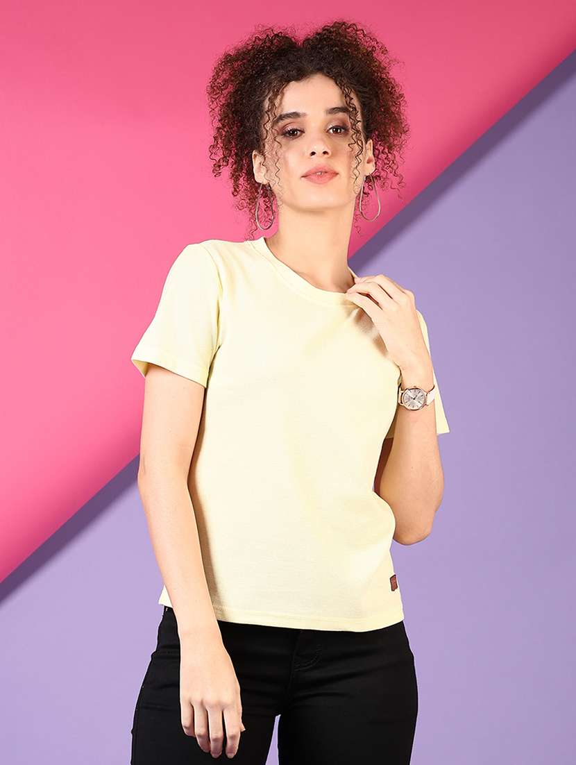 women solid round neck t-shirt
