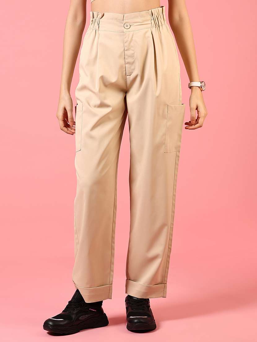 women solid high rise slouch waist trouser