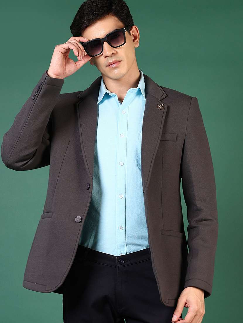 men solid lapel collar single breasted casual blazer