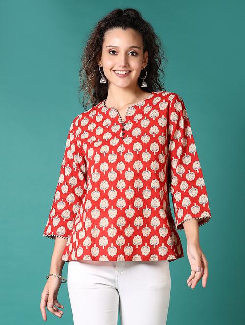 women printed three quarter sleeves short kurti - 21705759 -  Standard Image - 0