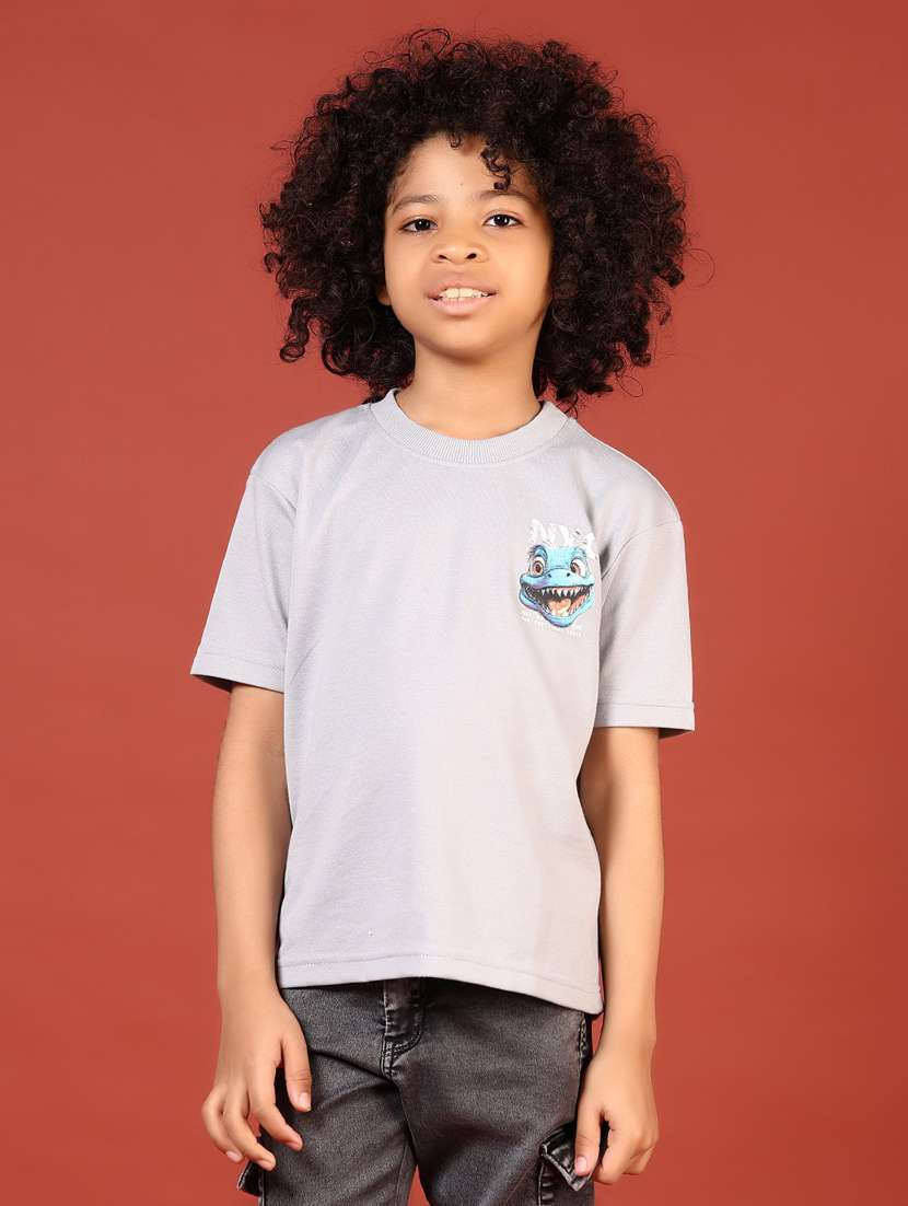 boys grey front & back print round neck t-shirt - 21705762 -  Standard Image - 2