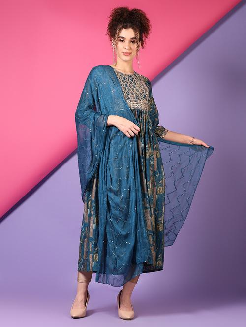 women tealthree quarter sleeve a-line kurta - 21705765 -  Standard Image - 0