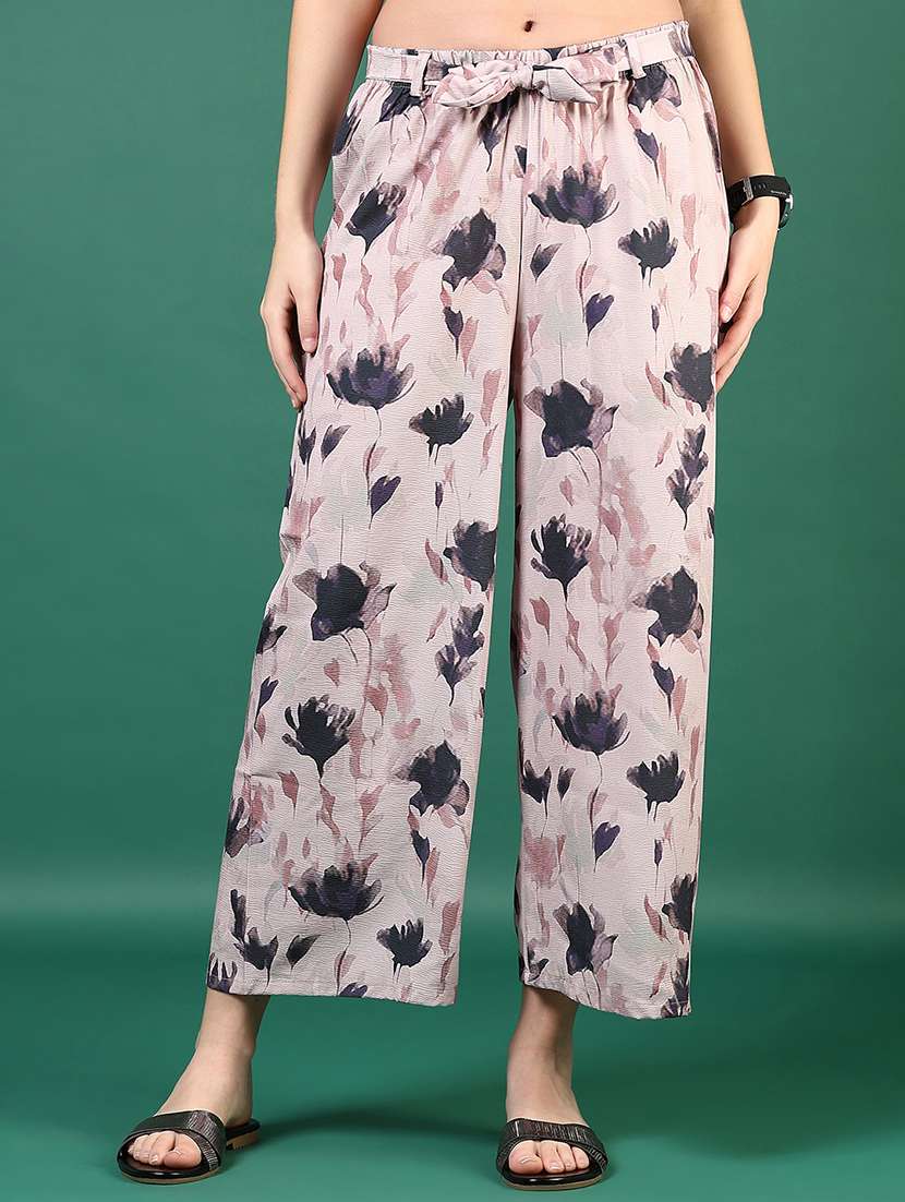 women printed mid rise straight palazzo