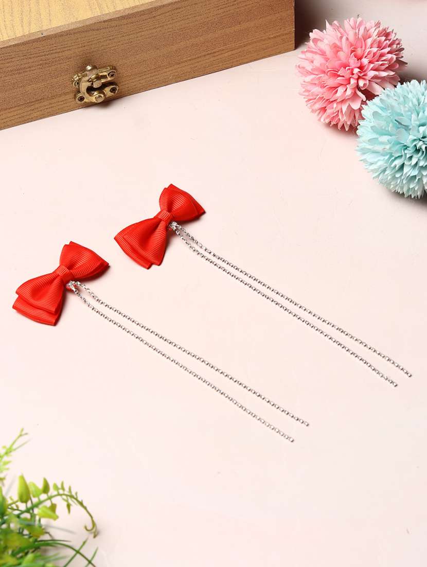 tipy tipy tap bow with stone tail clip pair - red