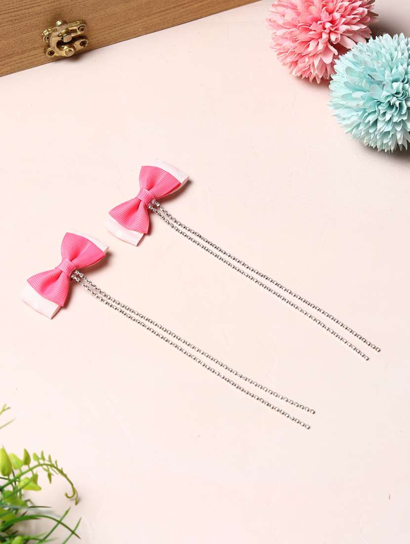 tipy tipy tap bow with stone tail clip pair - pink