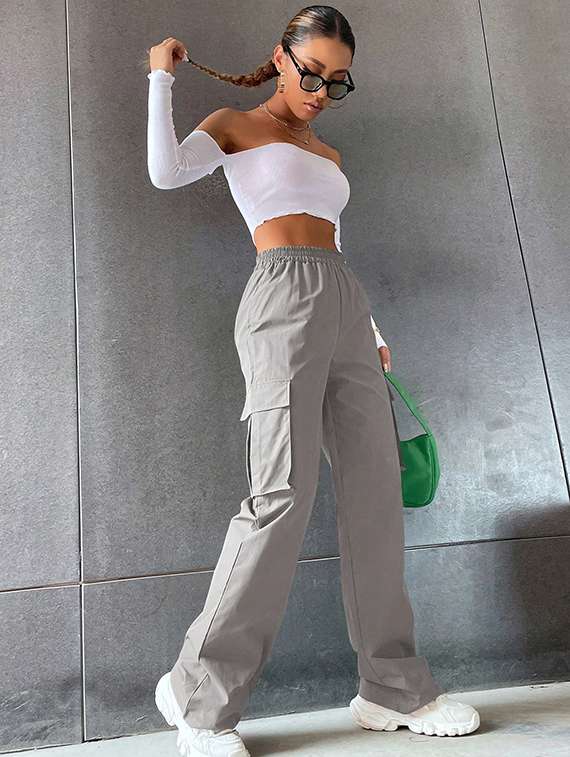 women solid high rise cargo - 21706235 - Standard Image - 2