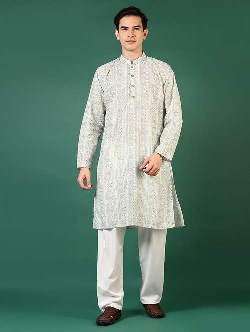 men printed long sleeves kurta pyjama  set - 21706742 -  Standard Image - 0