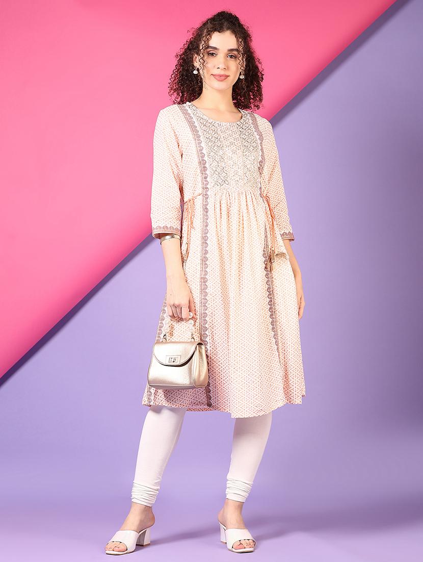women embroidered three quarter sleeve a-line kurta - 21706749 - Standard Image - 2