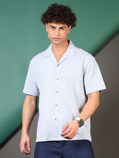 men solid cuban collared casual shirt - 21706763 - Standard Image - 0