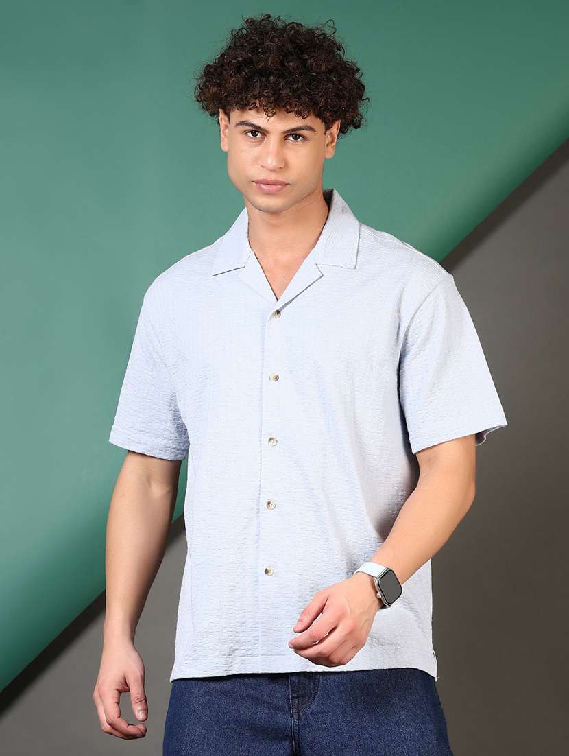men solid cuban collared casual shirt - 21706763 - Zoom Image - 0