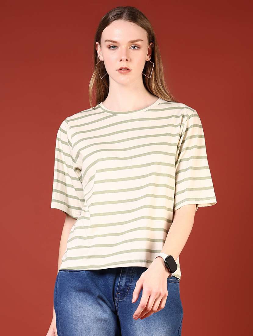 women striped short sleeves loose fit t-shirt